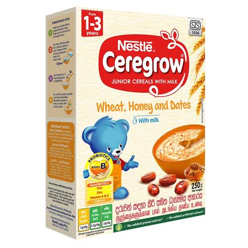 Nestle CEREGROW Junior Cereal with Milk Wheat, Honey 0026 Dates with Milk from 1-3 years 250g Bag In Box Pack