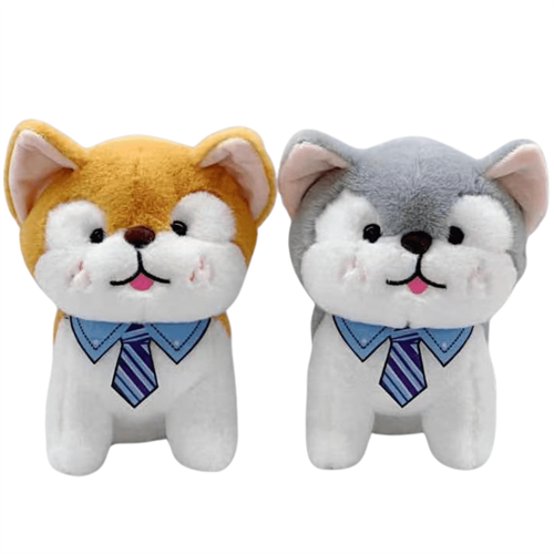 Plush Soft Toy 23 cm Husky with Blue Shirt Collar and Striped Tie(each)