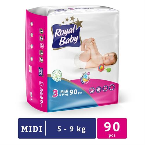 Royal Baby - Midi (5-9KG) Baby Diapers - 90 Pc Pack