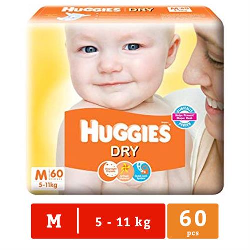 Huggies - Medium - Dry Diapers - 60 Pcs