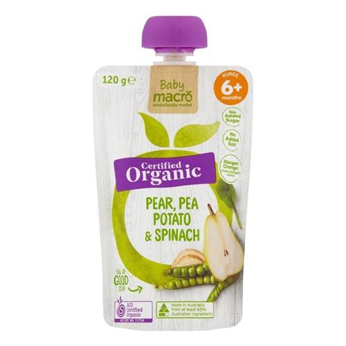 Macro Organic 6 Months+ Pear Pea Potato 0026 Spinach 120g