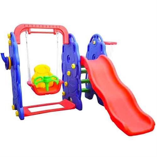 3 in 1 Children Playground with Swing Chair, Slide, Basketball Hoop - Bear Panel