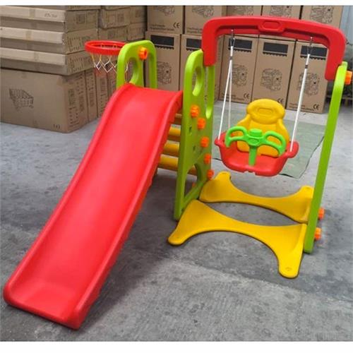 3 in 1 Children Playground with Swing Chair, Slide, Basketball Hoop - Green Panel