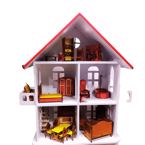 Wooden Two-Story Doll House with Household Accessories 4+