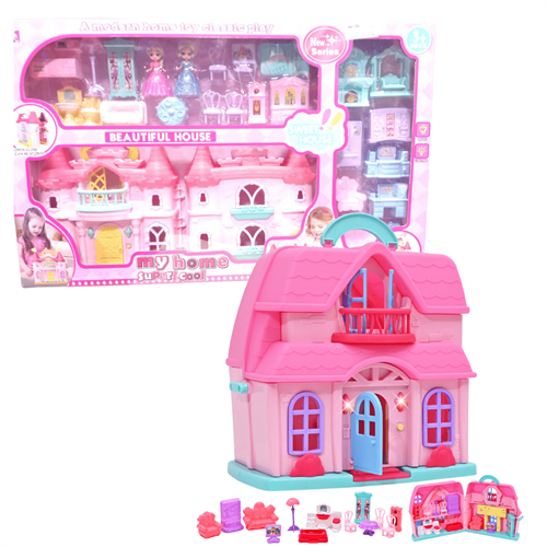 Doll House in Portable Play House Set with Lights 3+