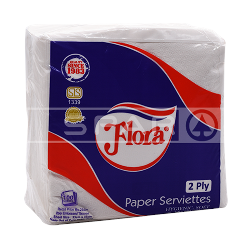 FLORA Paper Serviettes 2ply White 100s