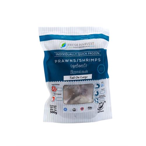 FROZEN CLEANED Tail On Prawns Large, 500g