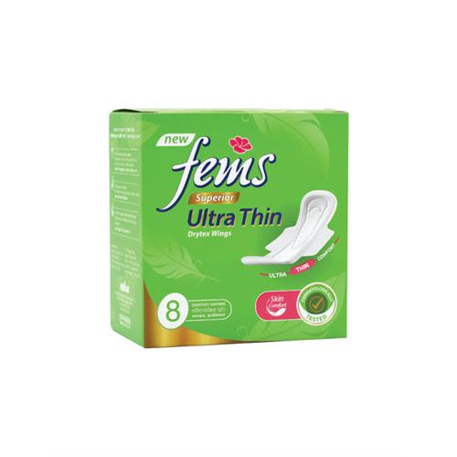 FEMS Superior Ultra Thin Sanitary Napkins, 8 s (Drytex Wings)