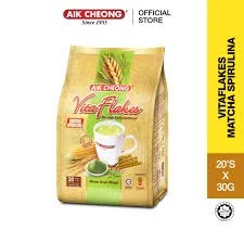 Aik Cheong Vita Flakes Matcha Spirulina Whole Grain Wheat (20 Sachets X30g) 600g