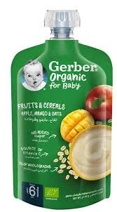 Gerber Organic For Baby Fruits & Cereals Apple,Mango,& Oats6Months110g