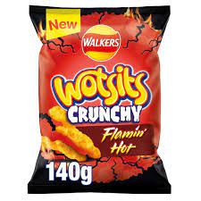 Walkers Wotsits Crunchy Sweet & Spicy Flamin Hot Corn Puffs 140g