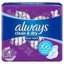 Always Clean & Dry Maxi Thick Large wings 9 Pack