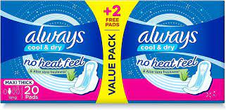 Always Cool & Dry No Heat Feel Maxi Thick Value Pack 18 Pads