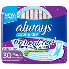 Always Cool & Dry No Heat Feel Soft Dry Topsheet (30 Pads)