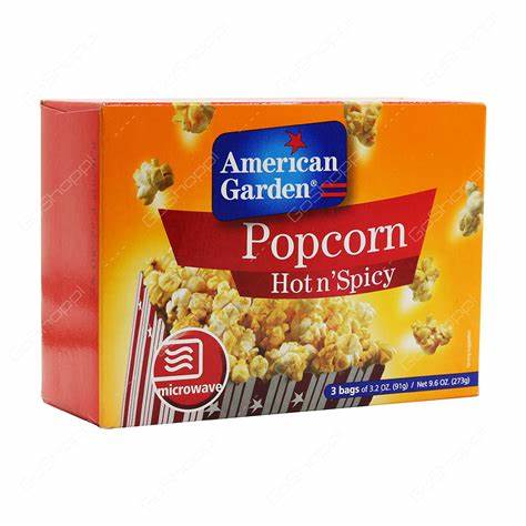 American Garden Hot & Spicy Popcorn (3 x 91g Bags) 273g