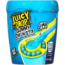 Juicy Drop Candy Gummy Dip N Stix Chewy Sticks and Sour Gel Blue Rebel Artificially Flavored 96g