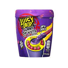 Juicy Drop Candy Gummy Dip N Stix Chewy Sticks and Sour Gel Wild Cherry Berry Artificially Flavored 96g