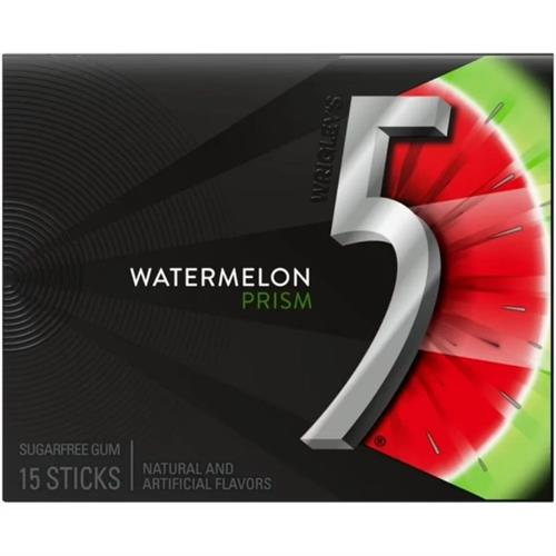 Wrigleyss 5 Gum Watermelon Prism Sugarfree 15 Sticks x 3