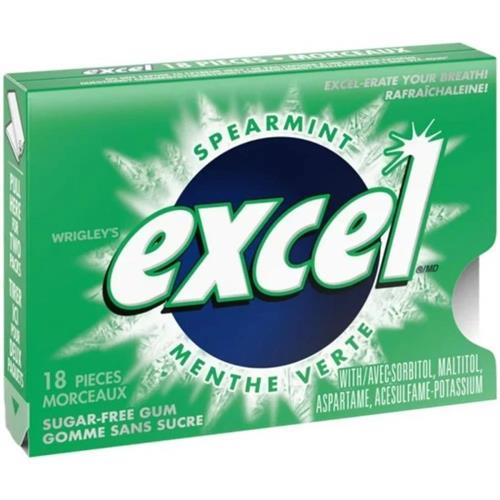 Wrigleyss Excel Spearmint Sugarfree Gum 18 Pieces