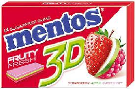 Mentos 3D Fresh Strawberry, Apple & Raspberry 3 Layered Gum 14 Pieces