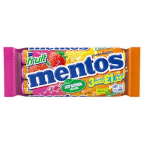 Mentos Chewy Dragees Fruit Vegan 3 Rolls (3x38g)