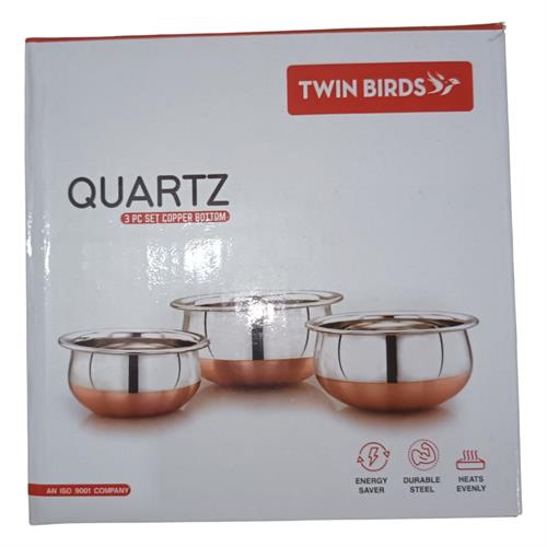 3 Pieces Cook Set Copper Bottom 11cm 12cm 14cm Stainless Steel