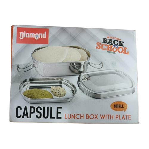 Lunch Box With Plate Capsule Diamond Stainless Steel Big Indian