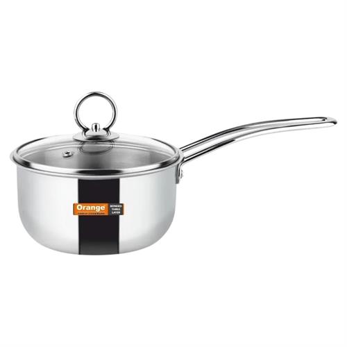 Orange Stainless Steel Sauce Pan 14cm 1.4L Milk Pot Tea Pot Induction Friendly 3 Layer Triply Sandwich Bottom Silver