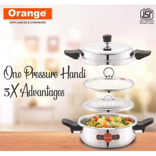 Orange Triply Induction Pressure cooker 3.5L