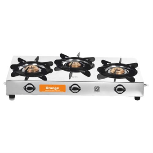 Orange Gas Cooker 3 Burner Stainless Steel Indian