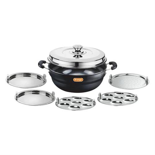 Orange Hard Anodized 5 pcs Multi Kadai/Idli Maker