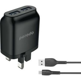 Porodo Dual Port Wall Charger 2.4A With Micro USB Cable