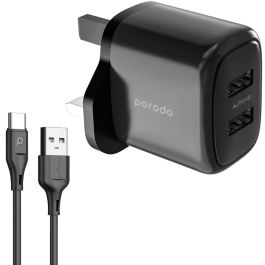 Porodo 12W 2.4A Dual Output Charger with USB to USB-C Cable