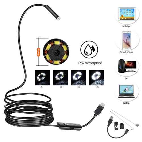 USB Android and PC 7mm Soft Tube Endoscope Wire Pinhole Camera 2m