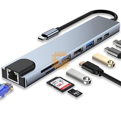 USB Type-C Docking Station with 8 in 1 Expansion Ports USB 3.0 Fast Charge Hub 4K HDMI RJ45 Ethernet SD/TF Card Reader (PC0032)