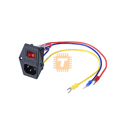 AC Power Socket Type B with Indicator Switch and Fuse Connector 3 Pin 220VAC 15A Panel Mount IEC C14 (MT0455)