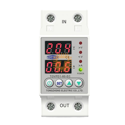 TOMZN TOVPD1-60-EC Adjustable Over Under Voltage Protection Device Din Rail Single Phase 60A 230VAC ON/OFF Automatic Reconnect Protector with Voltage Display (TA0904)