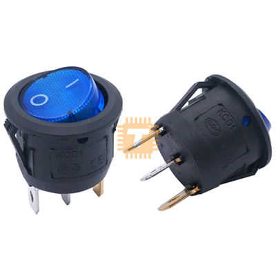 SPST Blue Light Round Rocker Switch 3-Pin 6A 250V (BU0127)
