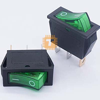 SPST Green Light Rectangular Rocker Switch Big 3-Pin 250VAC 15A / 125VAC 20A (BU0092)