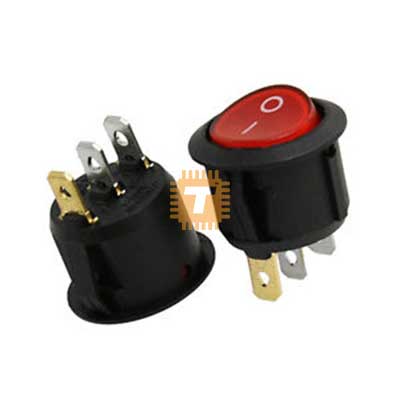 SPST Red Light Round Rocker Switch 3-Pin 6A 250V (BU0013)