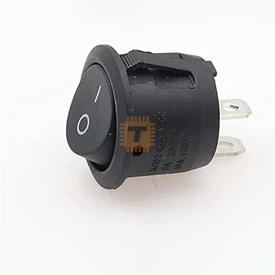 SPST Round Rocker Switch Black 2-Pin 6A 250V (BU0108)