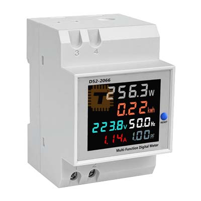 TOMZN D52-2066 Energy Meter 230VAC 100A 50/60Hz 6-in-1 LCD Display Single Phase Din Rail (TA0813)