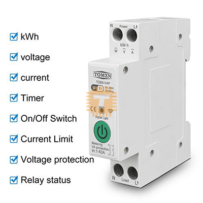 TOMZN TOB9-VAP Smart Switch Voltage Current Protection Timer Relay MCB TUYA Smart Life 63A 1P+N WIFI with protection (TA1225)