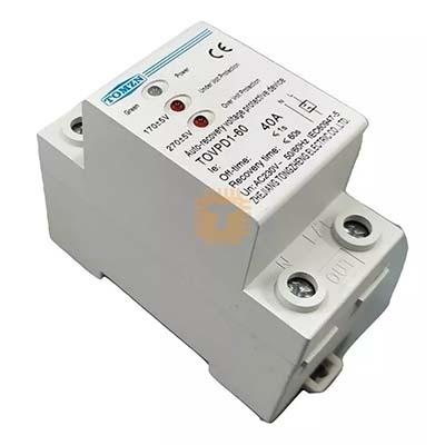 TOMZN TOVPD1-60 Over Under Voltage Protection Device 3 LED Din Rail Single Phase 40A 230VAC ON/OFF Automatic Reconnect Protector (TA0905)