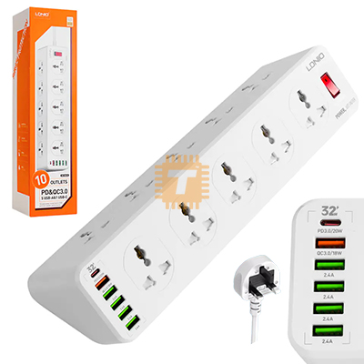 LDNIO SC10610 Universal Power Socket Extension (10 Ports) with USB-A/Type-C Ports (TA1672)