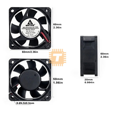 Cooling Fan 2Pin 12V 60x60x25mm (RB0277)