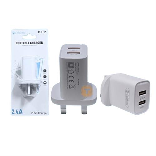 Celebrat C-H16 Dual USB Portable Phone Charger (With Type-C Cable) (PS0111)