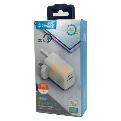 Celebrat C-H3 UK Travel Charger 20W (With C-Lightning Cable) (PS0084)