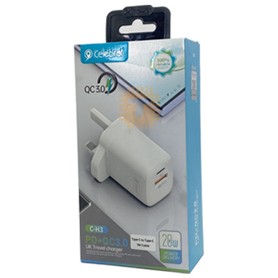 Celebrat C-H3 UK Travel Charger 20W (With Type-C Cable) (PS0085)