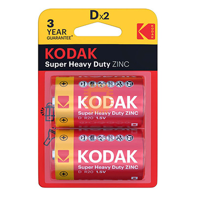 KODAK 1.5V D Type Super Heavy Duty Battery 2pcs (R20) Original (BA0170)